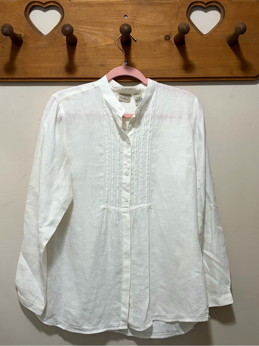 L.L.Bean 100% Linen White Pintuck Tunic Blouse Women’s Small Regular